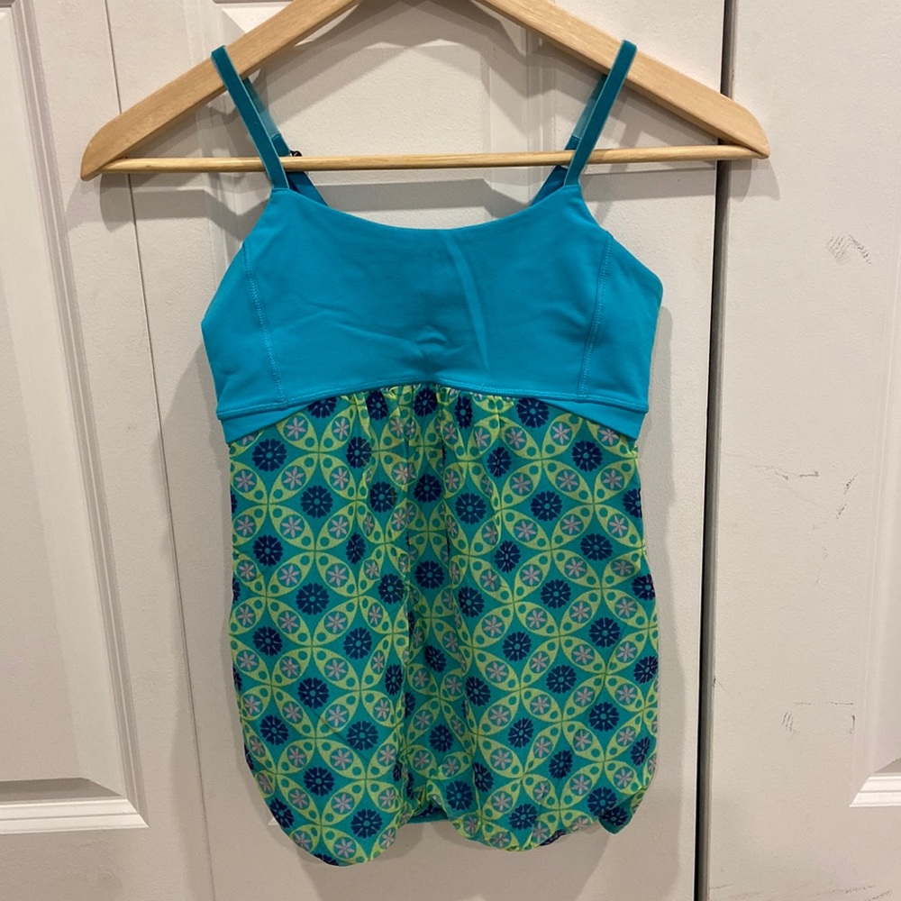 Ivivva Blue & Green Bubble Hem Spaghetti Strap Tank Top